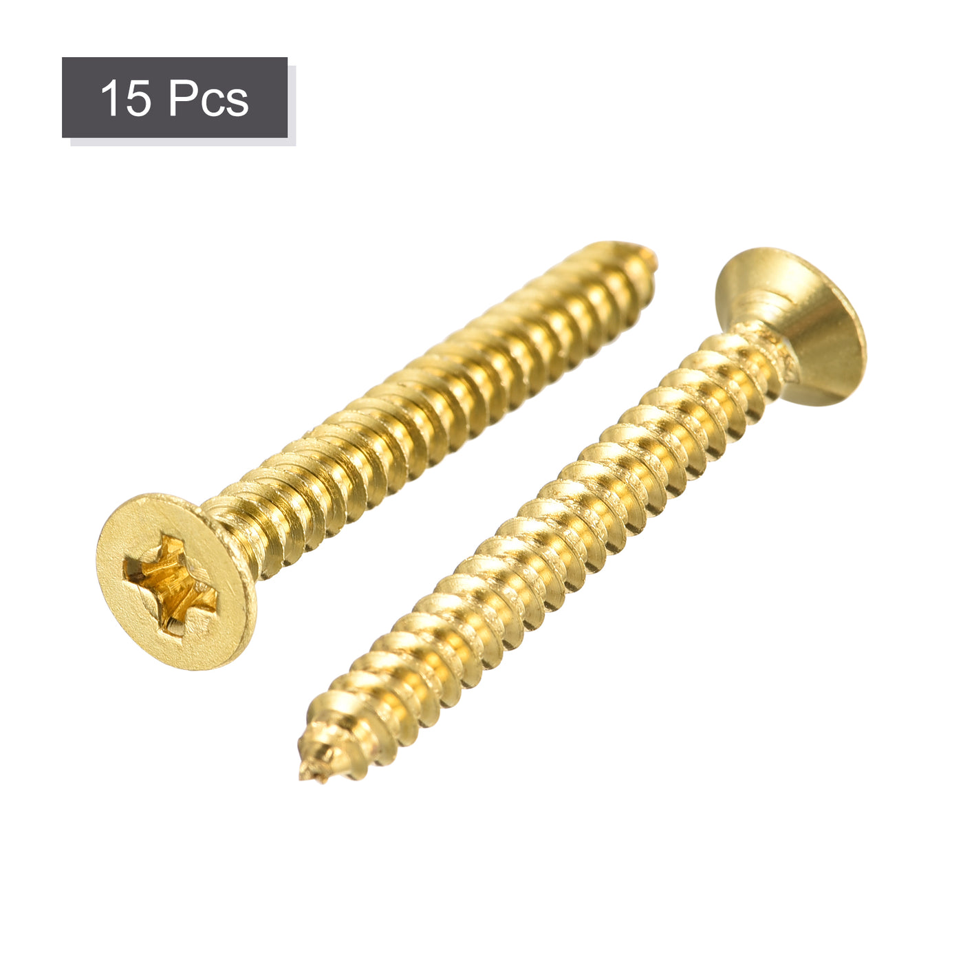 uxcell Uxcell Brass Wood Screws, M4x35mm Phillips Flat Head Self Tapping Connector for Door, Cabinet, Wooden Furniture 15Pcs