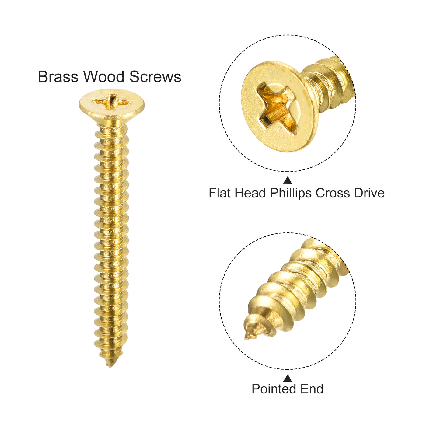 uxcell Uxcell Brass Wood Screws, M4x35mm Phillips Flat Head Self Tapping Connector for Door, Cabinet, Wooden Furniture 15Pcs