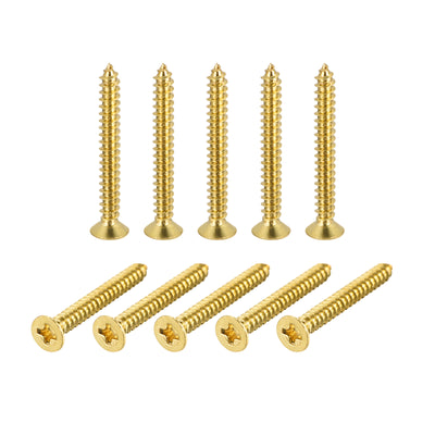 uxcell Uxcell Brass Wood Screws, M4x35mm Phillips Flat Head Self Tapping Connector for Door, Cabinet, Wooden Furniture 15Pcs