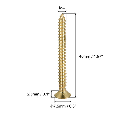 Harfington Uxcell 20 Stück Messing Holzschrauben, M4x40mm Kreuzschlitz Flachkopf, selbstschneidender Verbinder für Türen, Schränke, Holzmöbel