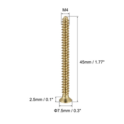 Harfington Uxcell Brass Wood Screws, M4x45mm Phillips Flat Head Self Tapping Connector for Door, Cabinet, Wooden Furniture 10Pcs