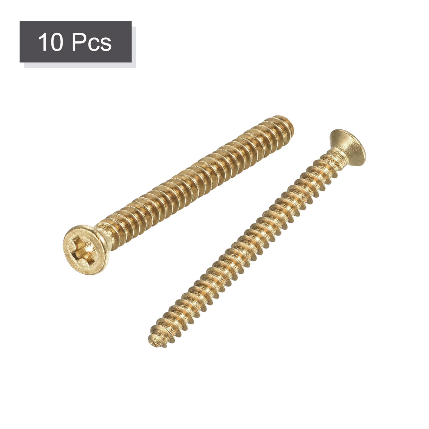 uxcell Uxcell Brass Wood Screws, M4x45mm Phillips Flat Head Self Tapping Connector for Door, Cabinet, Wooden Furniture 10Pcs