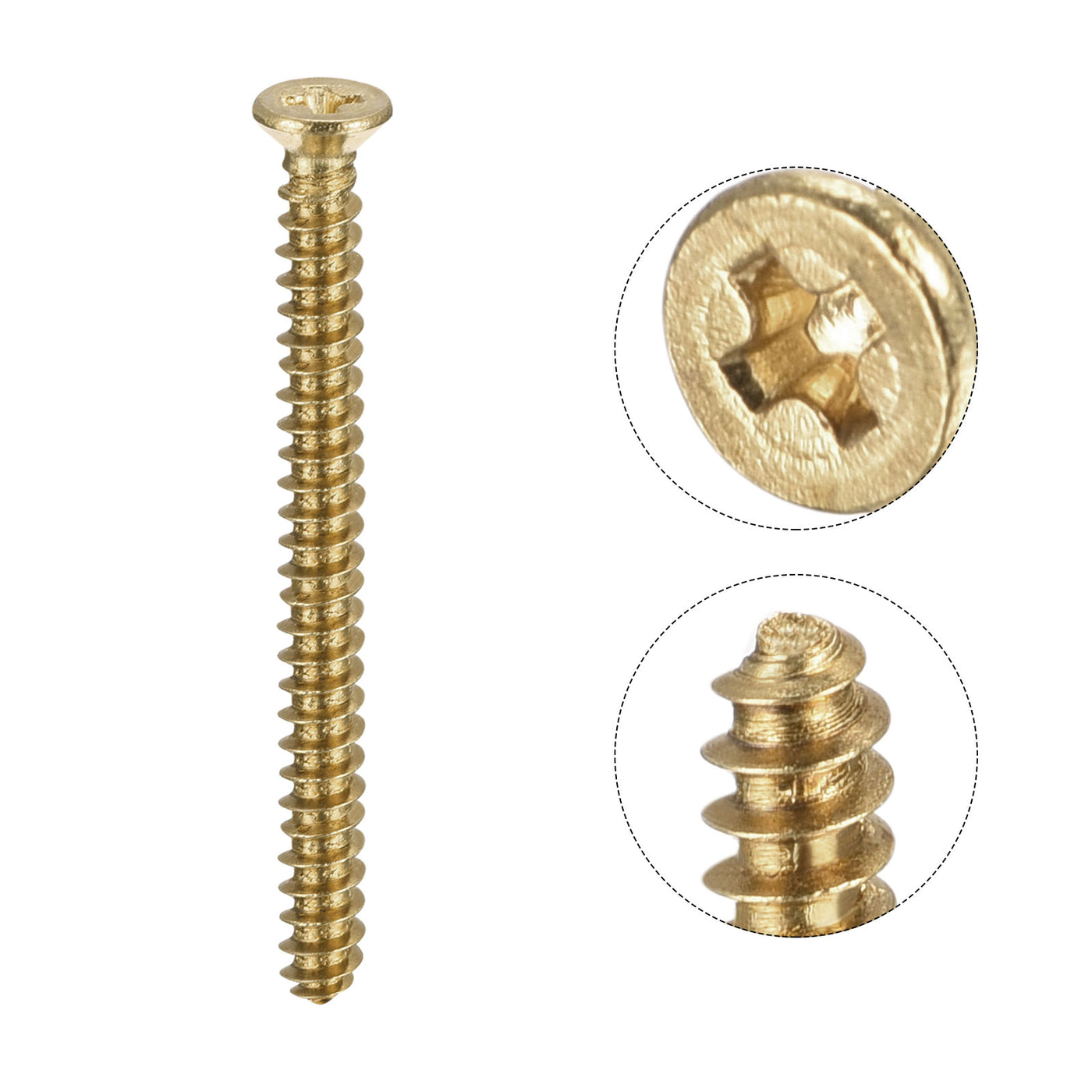 uxcell Uxcell Brass Wood Screws, M4x45mm Phillips Flat Head Self Tapping Connector for Door, Cabinet, Wooden Furniture 10Pcs