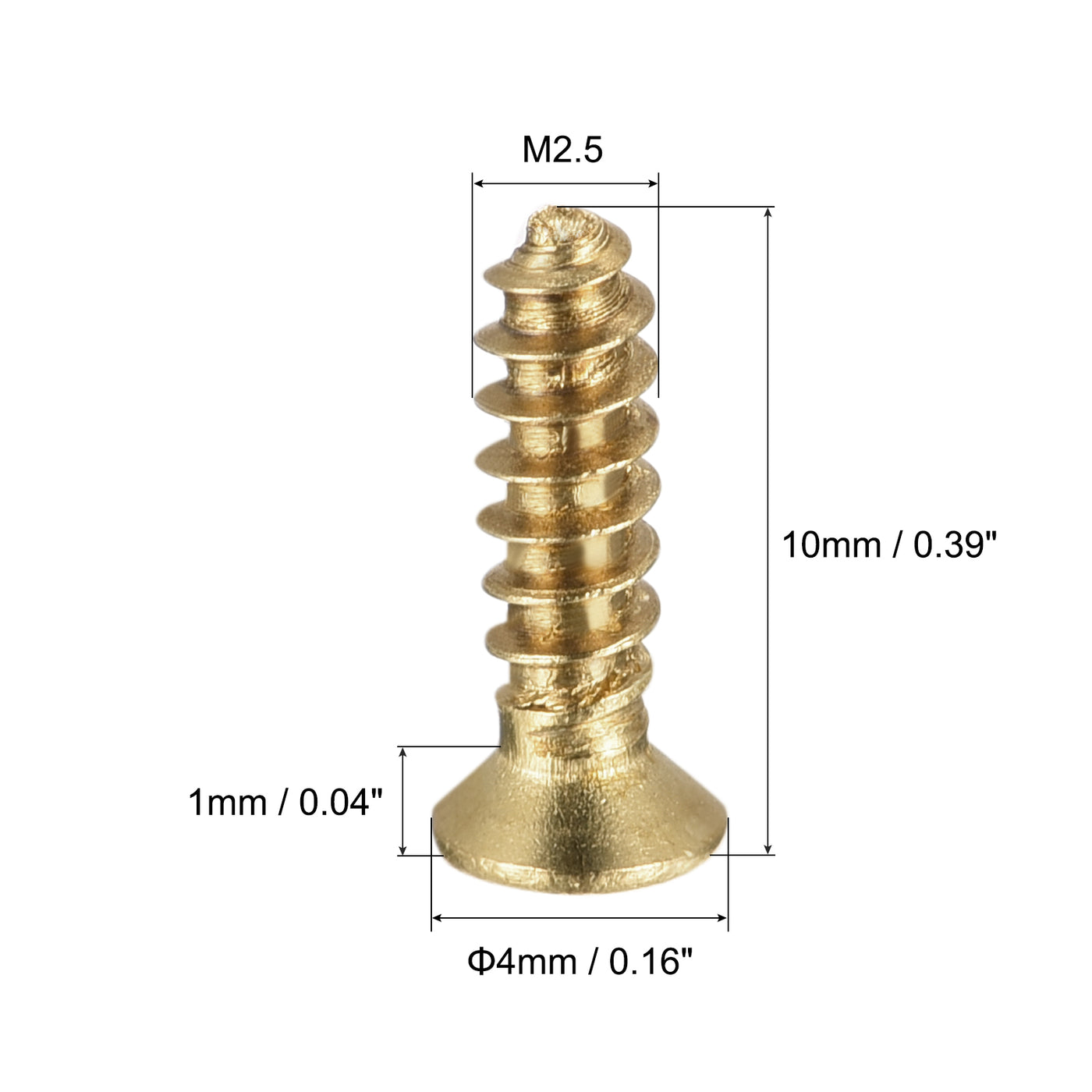uxcell Uxcell Brass Wood Screws, M2.5x10mm Phillips Flat Head Self Tapping Connector for Door, Cabinet, Wooden Furniture 100Pcs