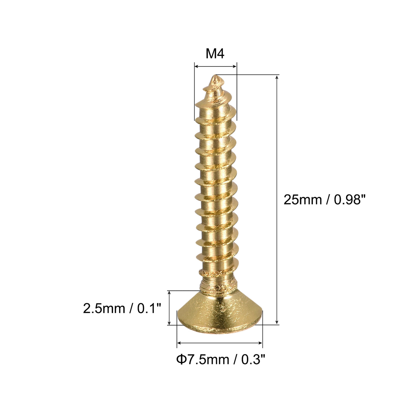 uxcell Uxcell Brass Wood Screws, M4x25mm Phillips Flat Head Self Tapping Connector for Door, Cabinet, Wooden Furniture 30Pcs