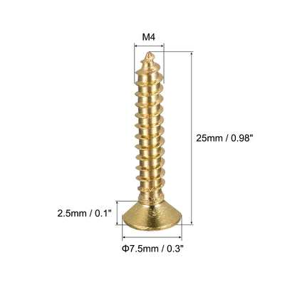 Harfington Uxcell Brass Wood Screws, M4x25mm Phillips Flat Head Self Tapping Connector for Door, Cabinet, Wooden Furniture 30Pcs