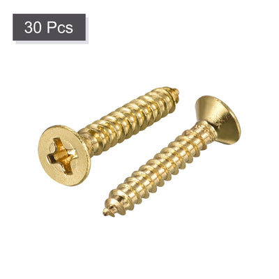 Harfington Uxcell Brass Wood Screws, M4x25mm Phillips Flat Head Self Tapping Connector for Door, Cabinet, Wooden Furniture 30Pcs