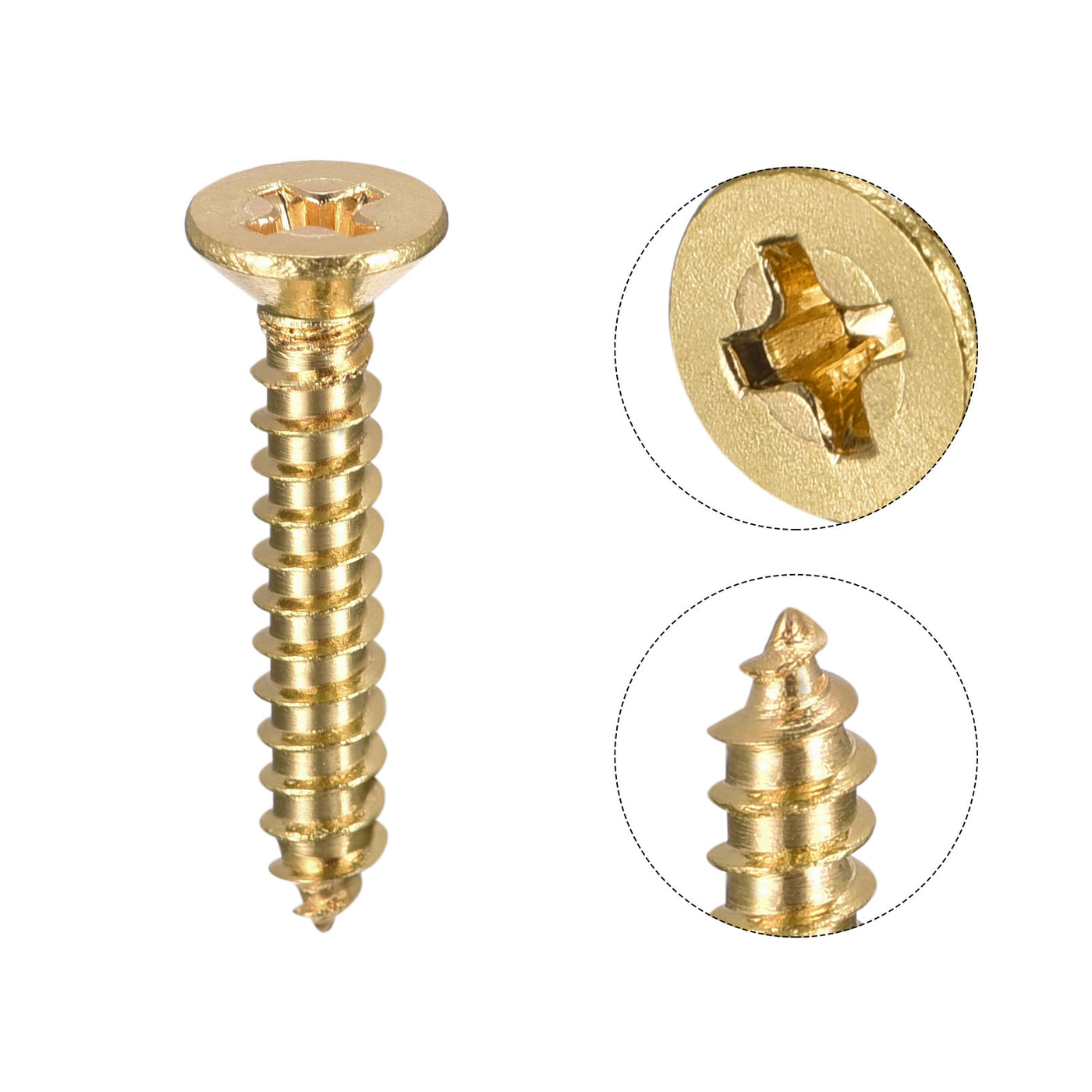 uxcell Uxcell Brass Wood Screws, M4x25mm Phillips Flat Head Self Tapping Connector for Door, Cabinet, Wooden Furniture 30Pcs