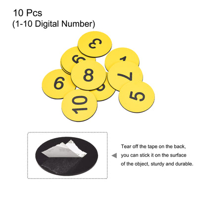 Harfington Plastic Number Tag, 1-10 Digital Tags Sign Tag Acrylic Engraved Yellow with Self-Adhesive, Pack of 10