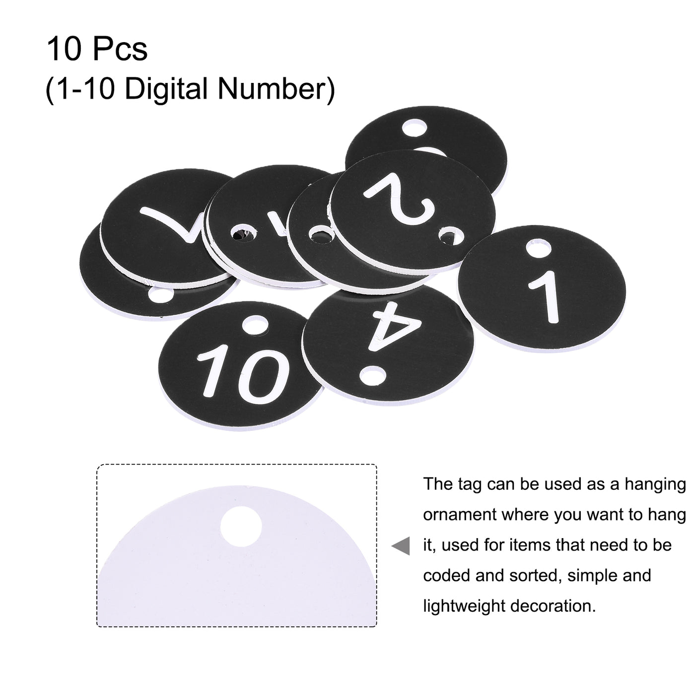 Harfington Round 1-10 Number Tag Key Tag Acrylic Engraved Black, Pack of 10