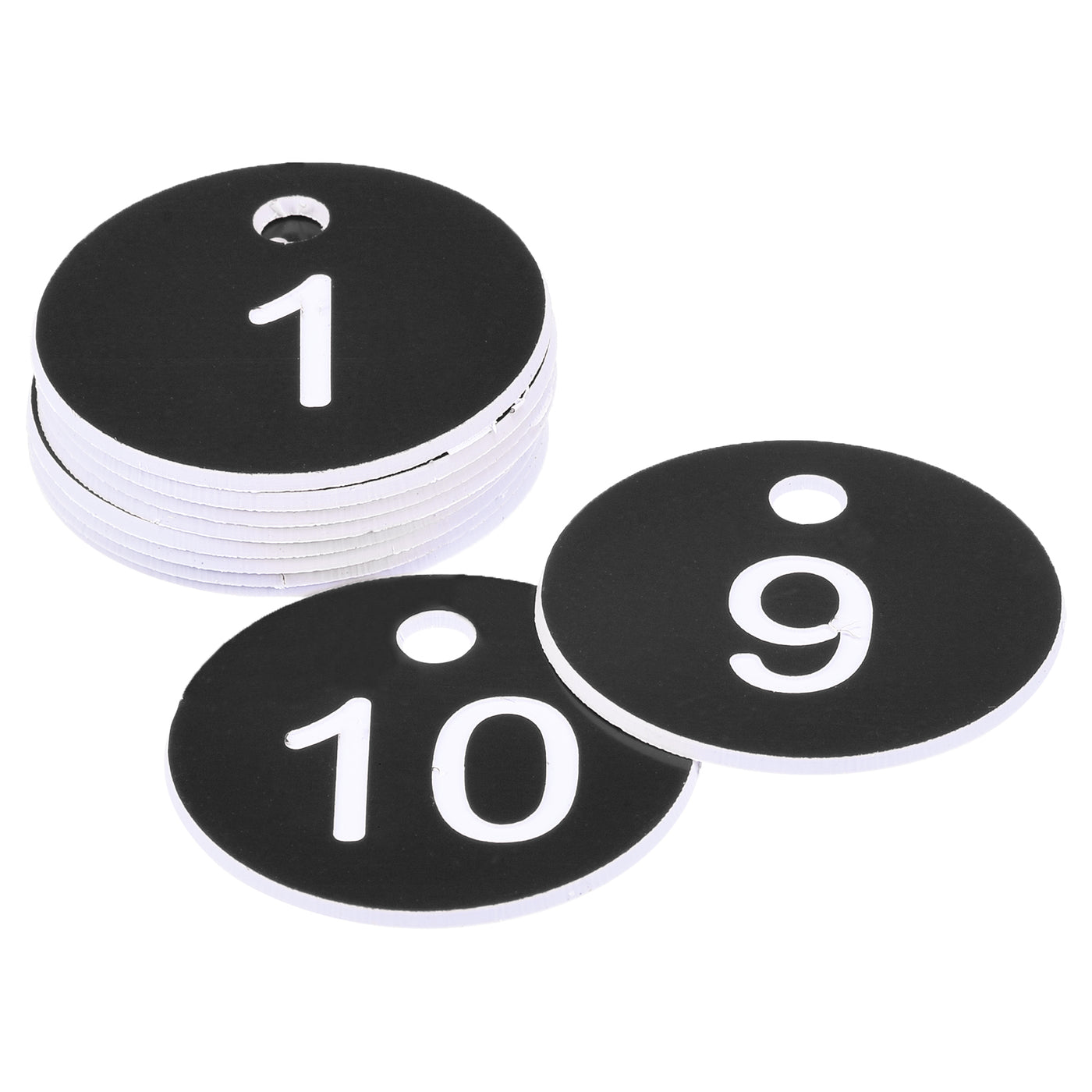 Harfington Round 1-10 Number Tag Key Tag Acrylic Engraved Black, Pack of 10