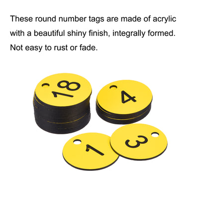 Harfington Round 1-25 Number Tag Key Tag Acrylic Engraved Yellow ID Tag for Decoration, Pack of 25