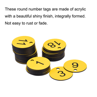 Harfington Round 1-50 Number Tag Key Tag Acrylic Engraved Yellow ID Tag for Decoration, Pack of 50