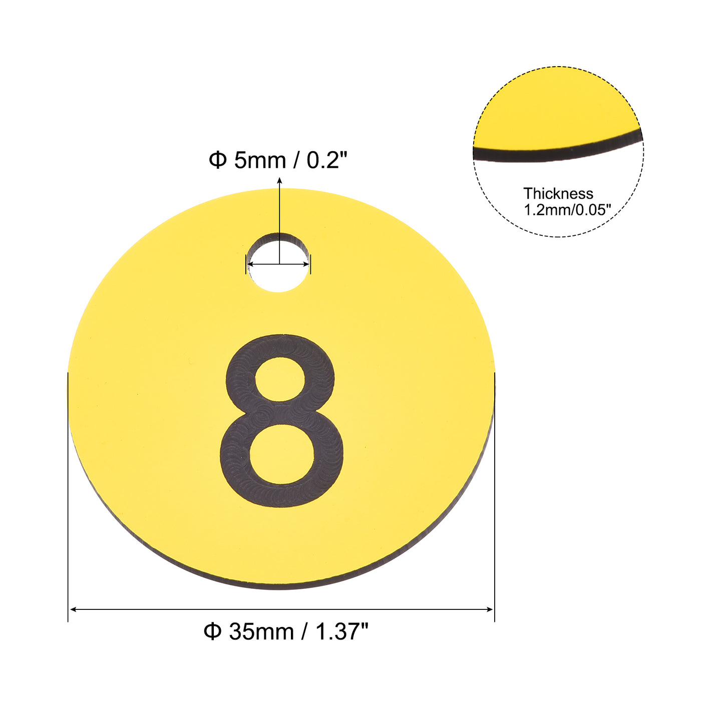 Harfington Round 1-100 Number Tag Key Tag Acrylic Engraved Yellow ID Tag for Decoration, Pack of 100