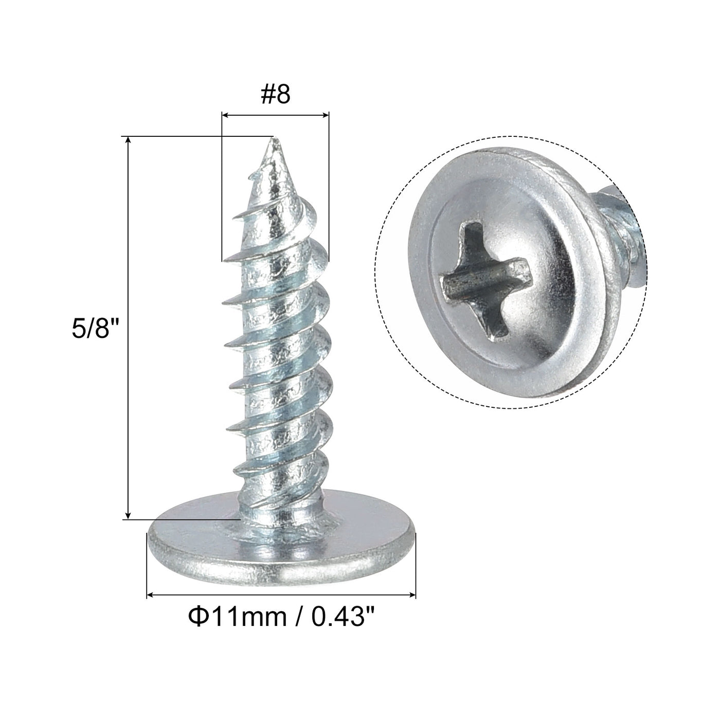 uxcell Uxcell Phillips Head Self Tapping Screws, #8 x 5/8" Carbon Steel Wood Sheet Metal Screw 50pcs