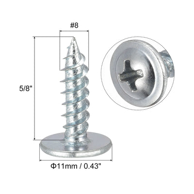 Harfington Uxcell Phillips Head Self Tapping Screws, #8 x 5/8" Carbon Steel Wood Sheet Metal Screw 50pcs