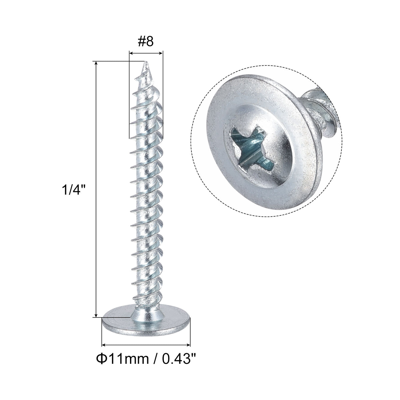 uxcell Uxcell Phillips Head Self Tapping Screws, #8 x 1-1/4" Carbon Steel Wood Sheet Metal Screw 50pcs