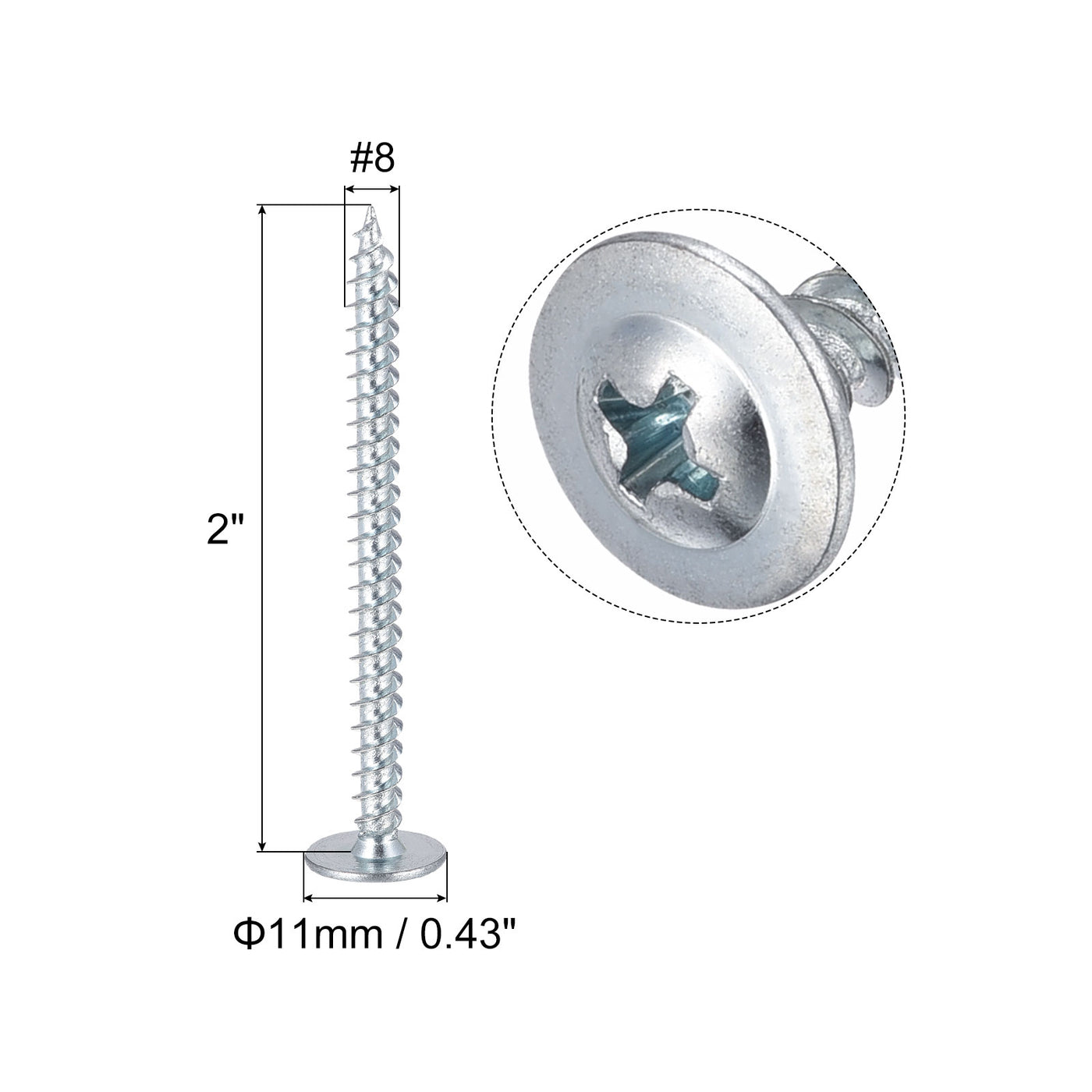 uxcell Uxcell Phillips Head Self Tapping Screws, #8 x 2" Carbon Steel Wood Sheet Metal Screw 50pcs