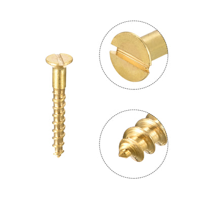 Harfington Uxcell Wood Screws M1.6 x 12mm Slotted Flat Head Brass Self-Tapping Screw 100 Pcs