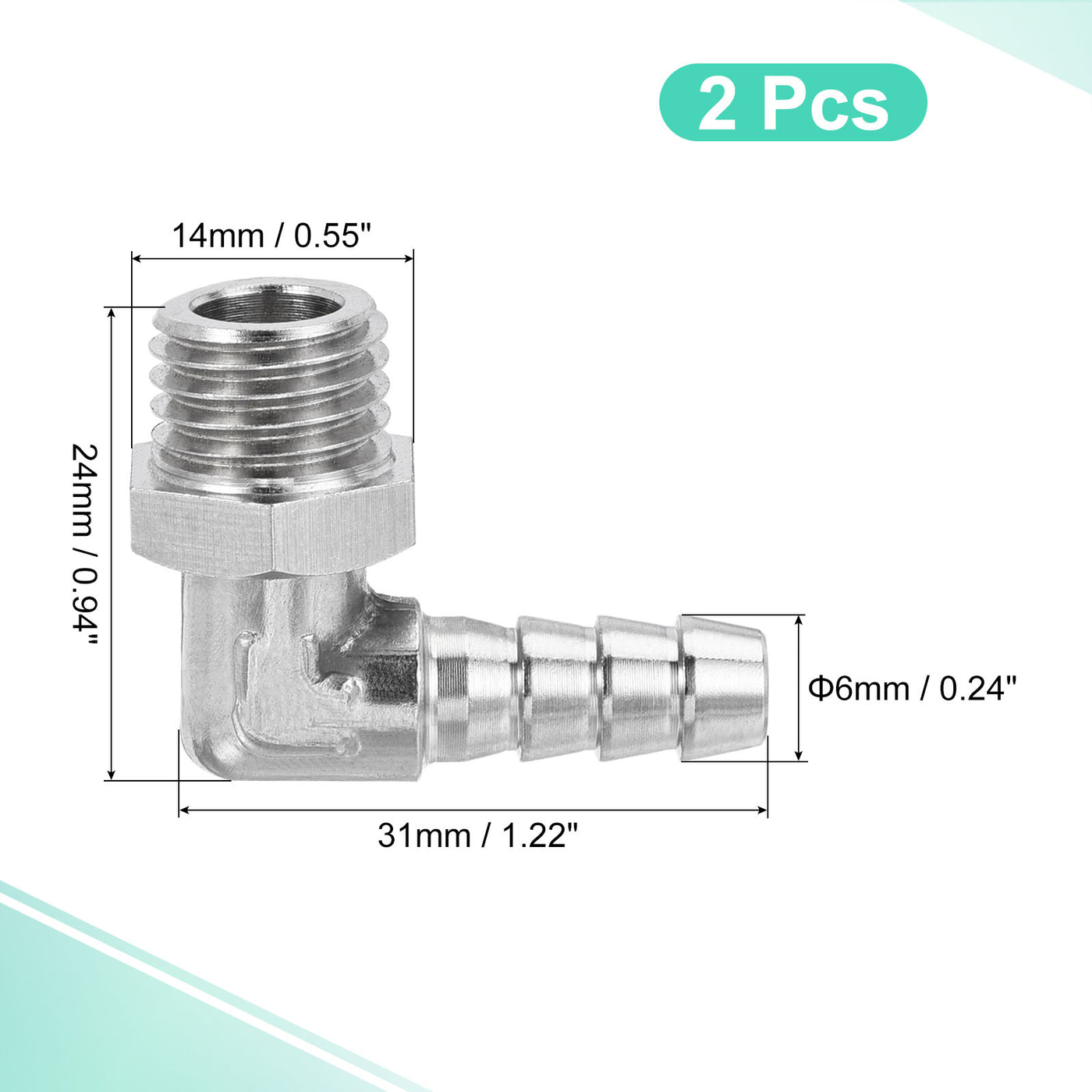 Harfington 2er Pack Vernickelt Kupfer Schlauchtülle 6mm Stacheldraht M12x1.5 Rechter Winkel