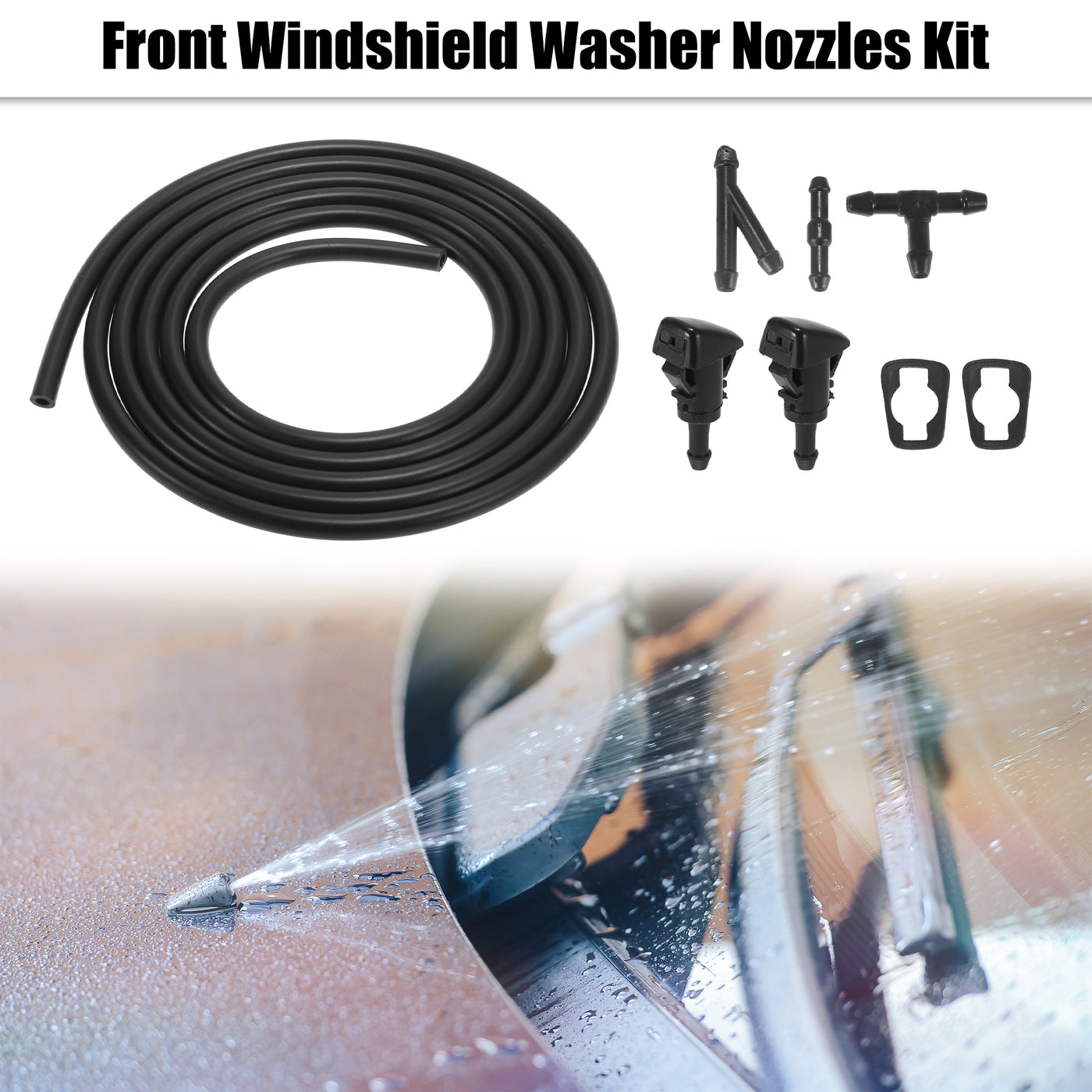 X AUTOHAUX Front Windshield Washer Nozzles Kit for Jeep Grand Cherokee 2.2 Meters Windshield Washer Hose with 3pcs Connectors Replaces 5116079AA