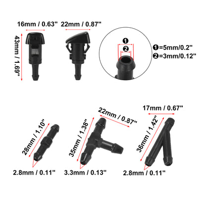 Harfington Front Windshield Washer Nozzles Kit for Jeep Grand Cherokee 2.2 Meters Windshield Washer Hose with 3pcs Connectors Replaces 5116079AA