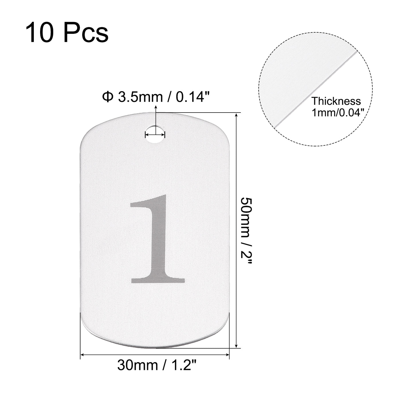 Harfington Metal Key Tag, 1-10 Number Tag, ID Tag with Ring 2x1.2inch Silver Rectangle Blank for Decoration, Pack of 10