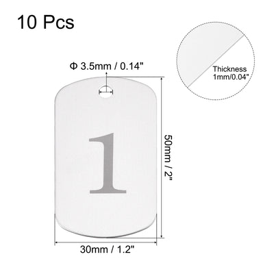 Harfington Metal Key Tag, 1-10 Number Tag, ID Tag with Ring 2x1.2inch Silver Rectangle Blank for Decoration, Pack of 10