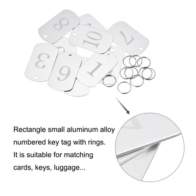 Harfington Metal Key Tag, 1-10 Number Tag, ID Tag with Ring 2x1.2inch Silver Rectangle Blank for Decoration, Pack of 10