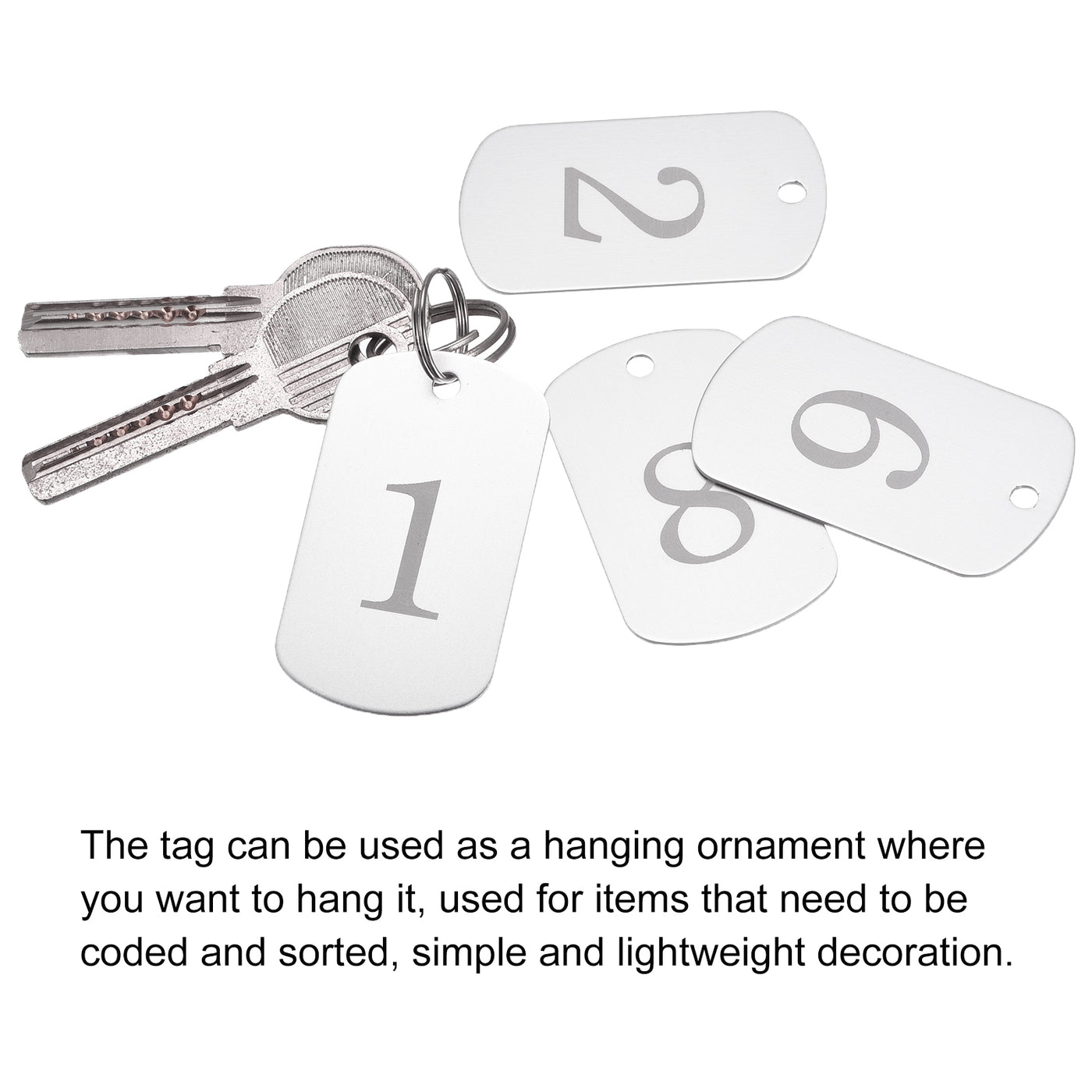 Harfington Metal Key Tag, 1-10 Number Tag, ID Tag with Ring 2x1.2inch Silver Rectangle Blank for Decoration, Pack of 10