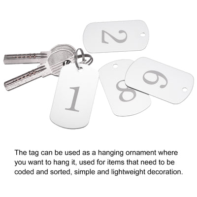 Harfington Metal Key Tag, 1-10 Number Tag, ID Tag with Ring 2x1.2inch Silver Rectangle Blank for Decoration, Pack of 10