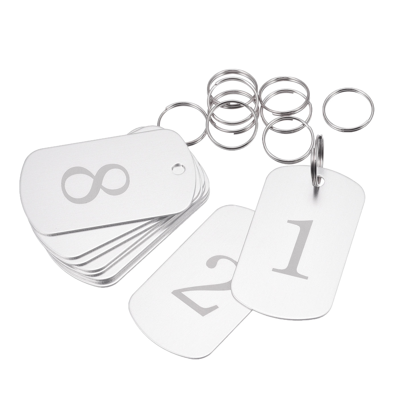 Harfington Metal Key Tag, 1-10 Number Tag, ID Tag with Ring 2x1.2inch Silver Rectangle Blank for Decoration, Pack of 10