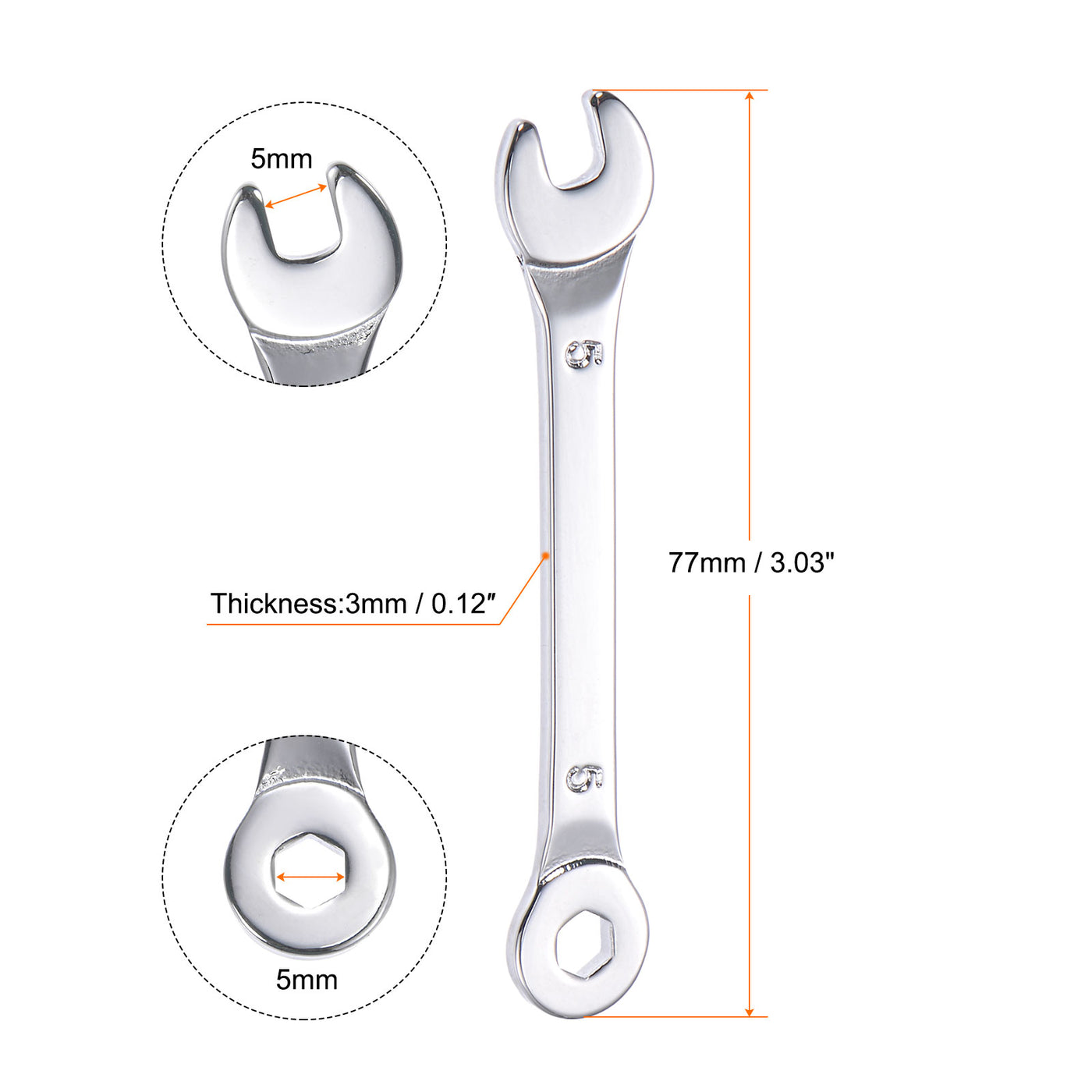 uxcell Uxcell Thin 6-Point Combination Wrench, Metric High Carbon Steel