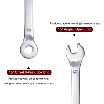 Harfington Uxcell Thin 6-Point Combination Wrench, Metric High Carbon Steel