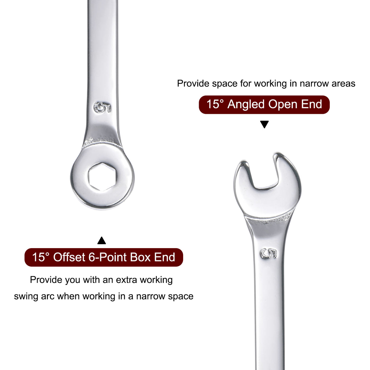 uxcell Uxcell Thin 6-Point Combination Wrench, Metric High Carbon Steel