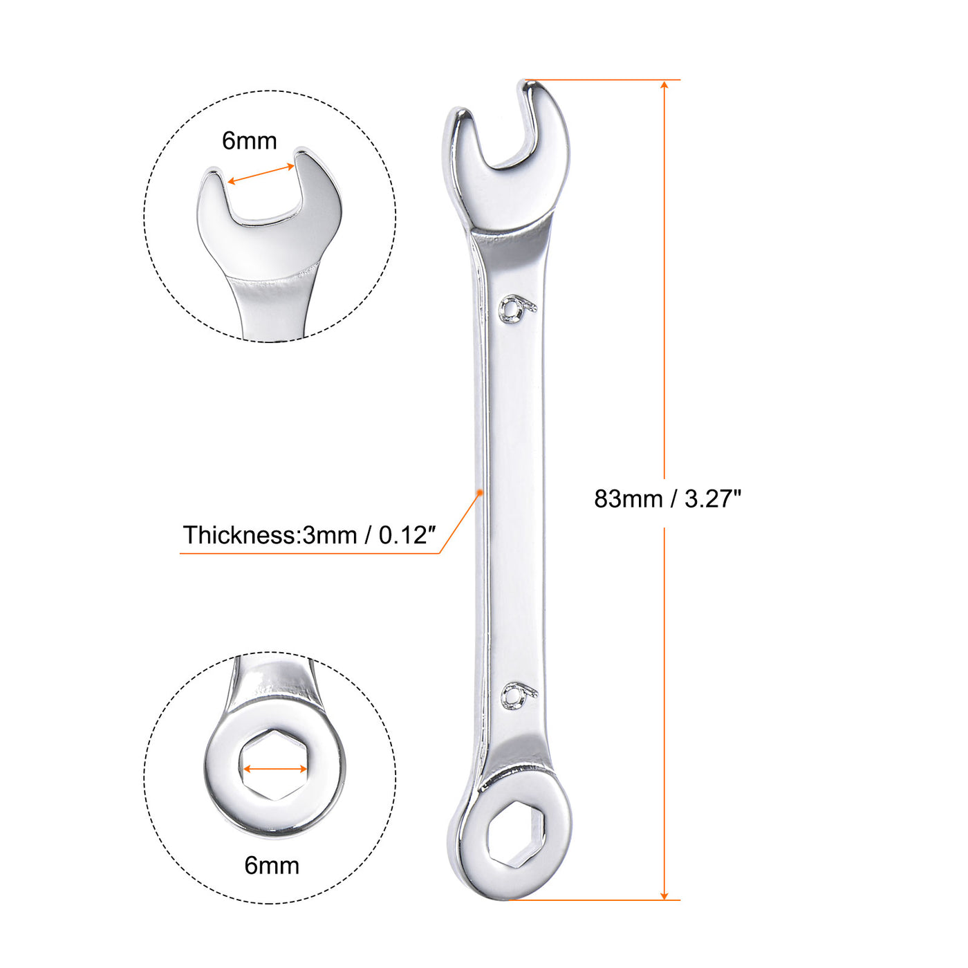 uxcell Uxcell Thin 6-Point Combination Wrench, Metric High Carbon Steel