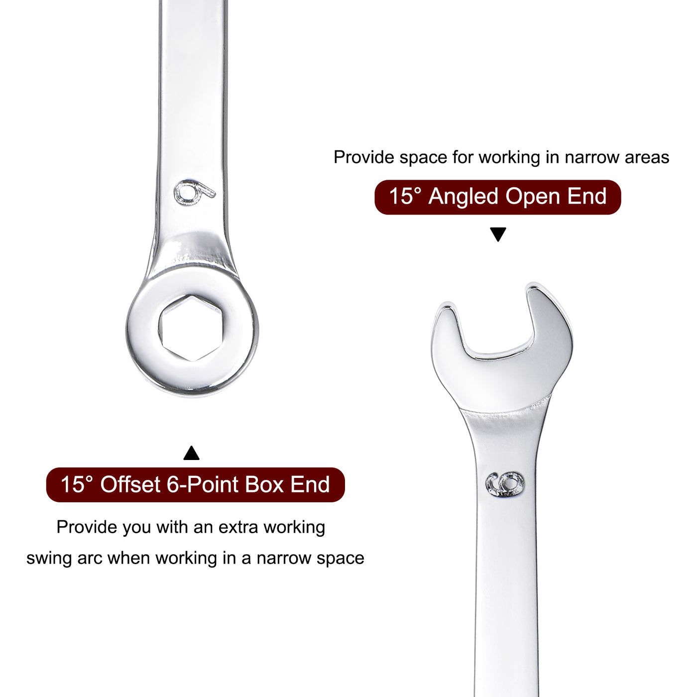 uxcell Uxcell Thin 6-Point Combination Wrench, Metric High Carbon Steel