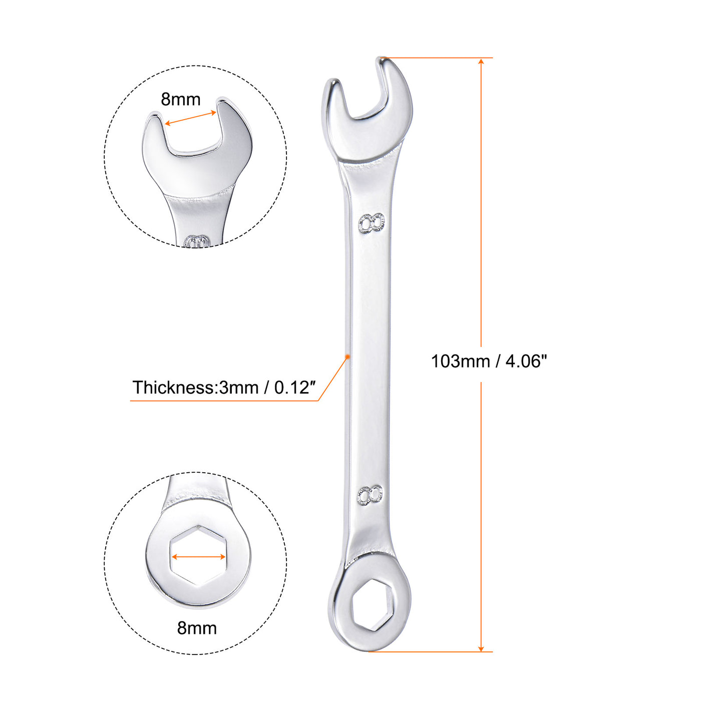 uxcell Uxcell Thin 6-Point Combination Wrench, Metric High Carbon Steel