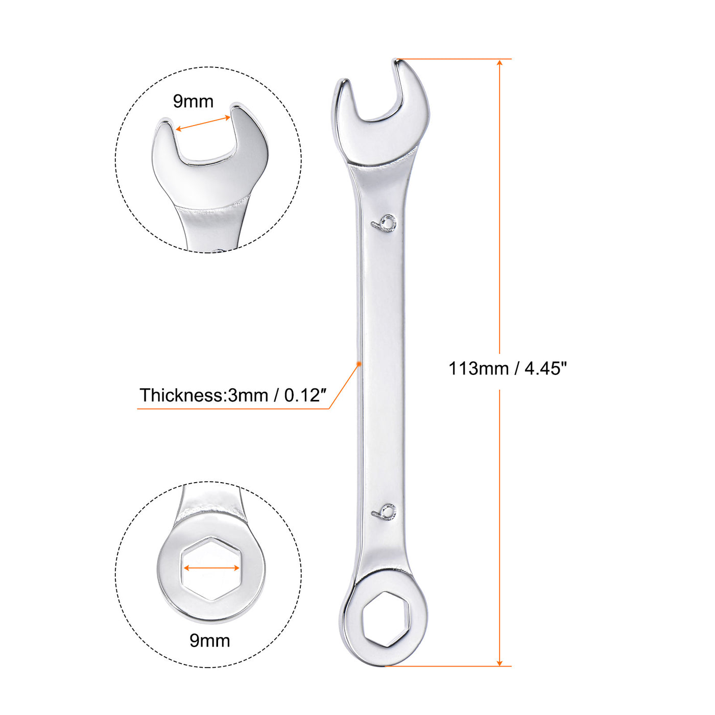 uxcell Uxcell Thin 6-Point Combination Wrench, Metric High Carbon Steel