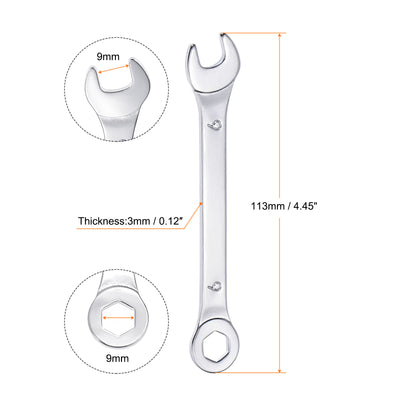 Harfington Uxcell Thin 6-Point Combination Wrench, Metric High Carbon Steel