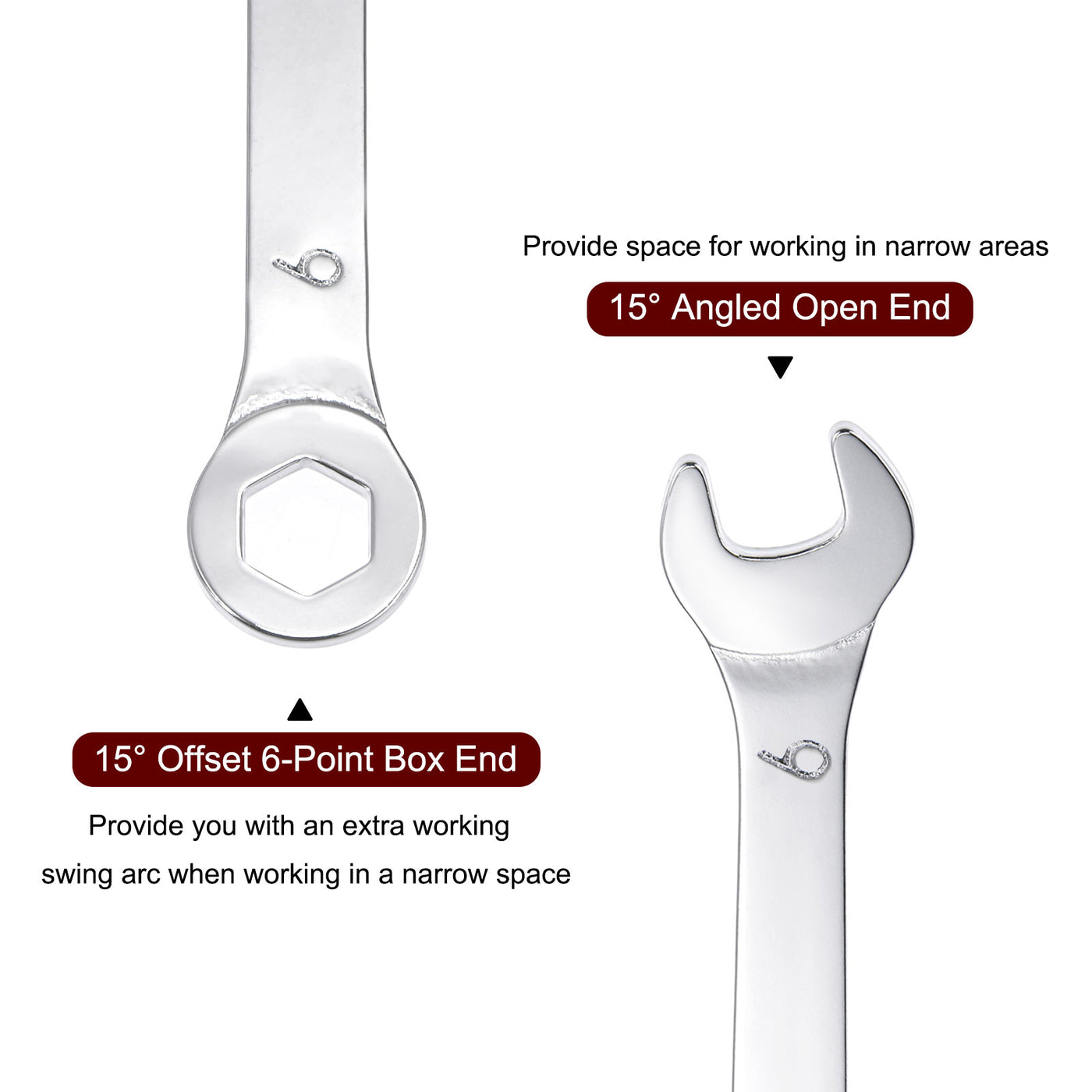 uxcell Uxcell Thin 6-Point Combination Wrench, Metric High Carbon Steel