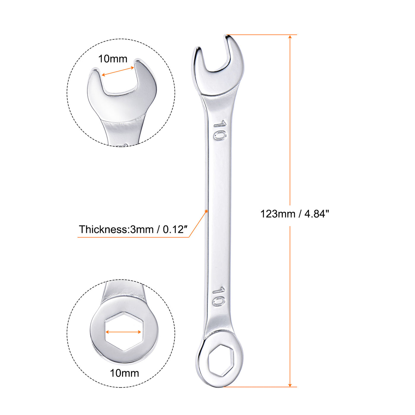 uxcell Uxcell Thin 6-Point Combination Wrench, Metric High Carbon Steel