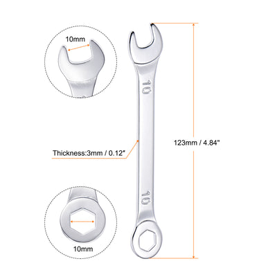 Harfington Uxcell Thin 6-Point Combination Wrench, Metric High Carbon Steel