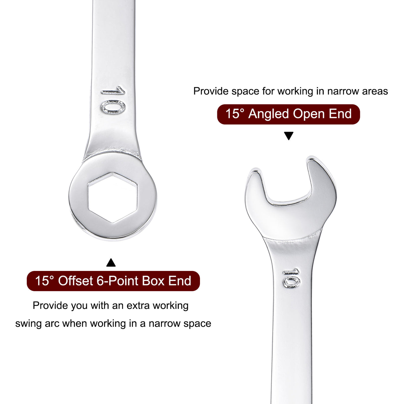 uxcell Uxcell Thin 6-Point Combination Wrench, Metric High Carbon Steel