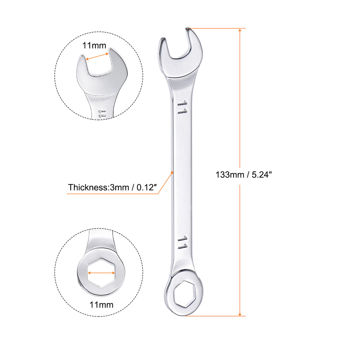 uxcell Uxcell Thin 6-Point Combination Wrench, Metric High Carbon Steel