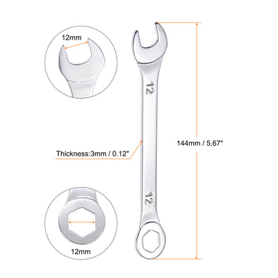 Harfington Uxcell Thin 6-Point Combination Wrench, Metric High Carbon Steel