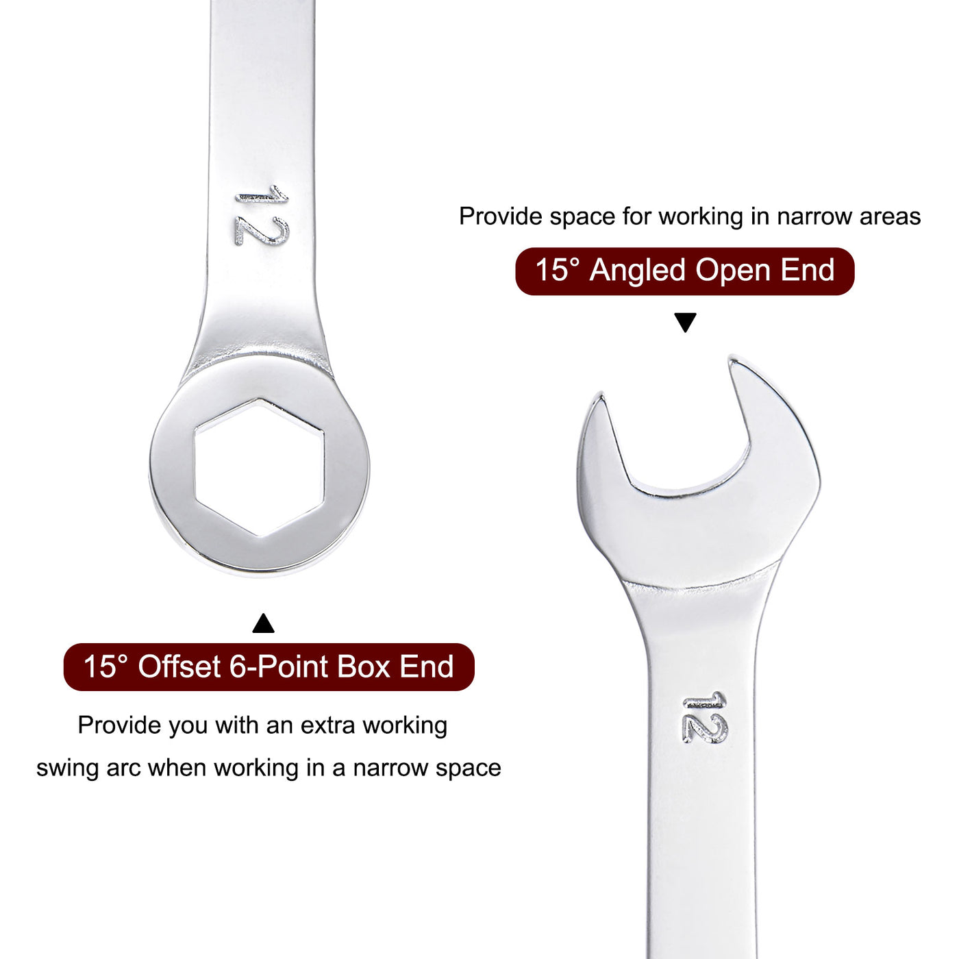 uxcell Uxcell Thin 6-Point Combination Wrench, Metric High Carbon Steel