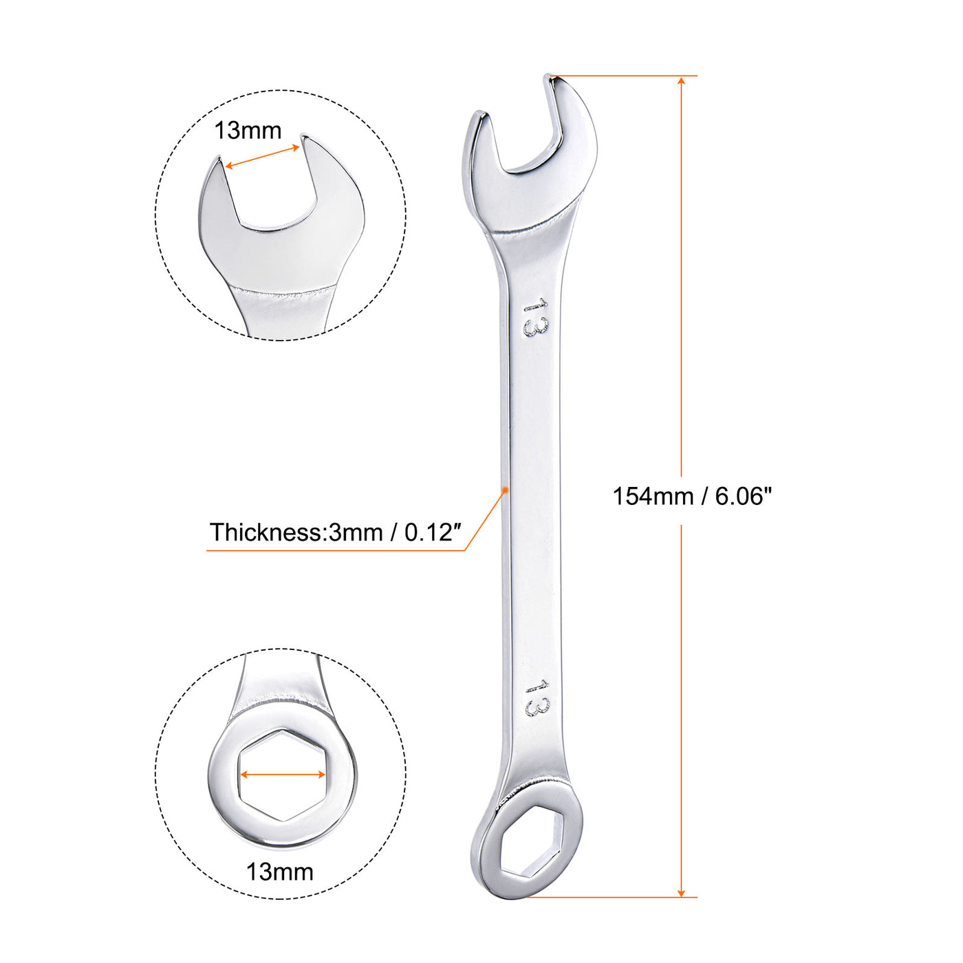 uxcell Uxcell Thin 6-Point Combination Wrench, Metric High Carbon Steel