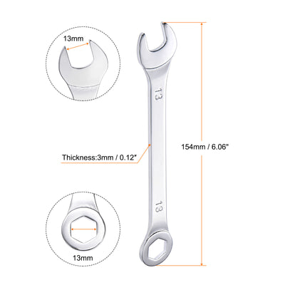 Harfington Uxcell Thin 6-Point Combination Wrench, Metric High Carbon Steel