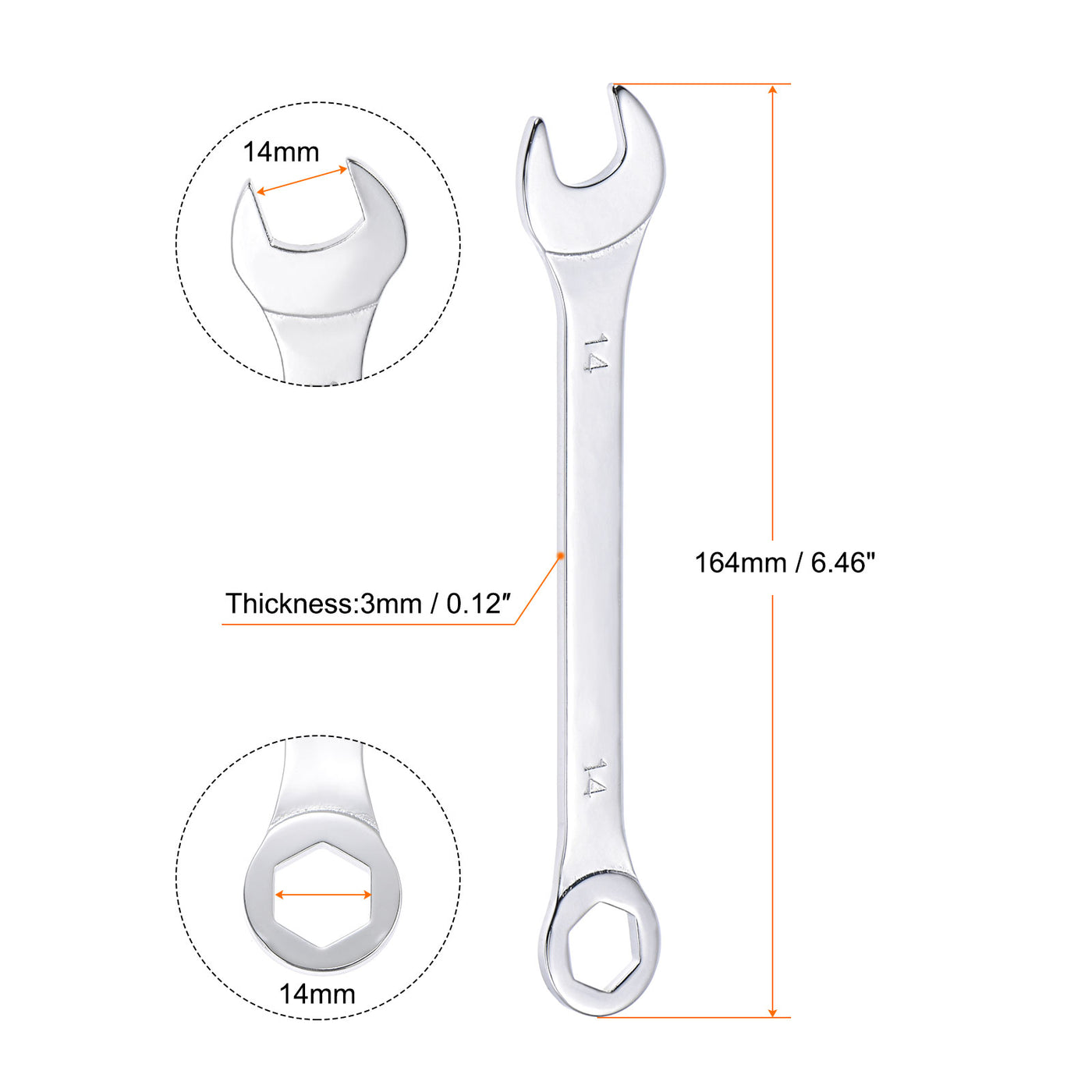 uxcell Uxcell Thin 6-Point Combination Wrench, Metric High Carbon Steel